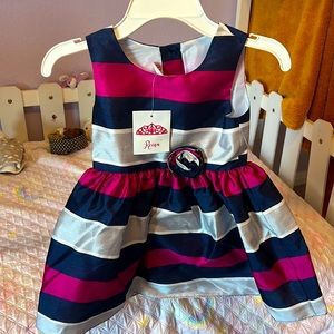 Striped blue magenta & grey dress size 5T